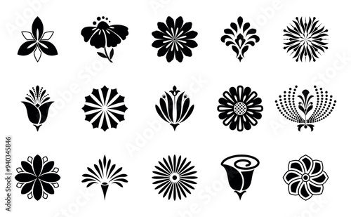Flowers icon set. Flowers isolated on transparent background. Flowers in modern simple. Cute round flower plant nature collection. Vector illustrator