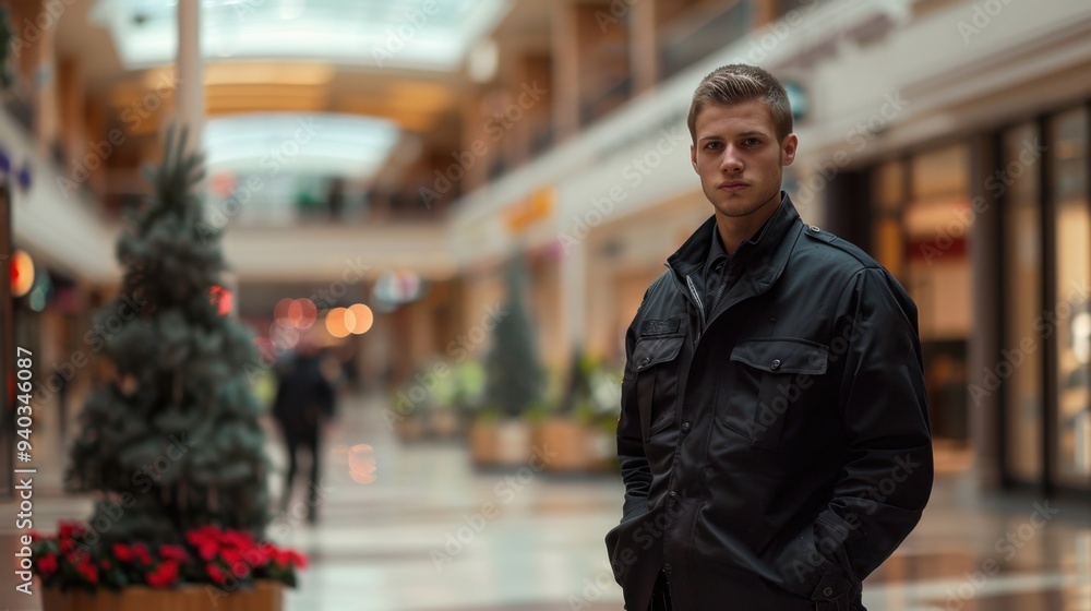 Mall Security: Dressed in a black uniform, the guard walks through the shopping center, scanning the area for issues with a calm and authoritative demeanor.
Mall Security: Dressed in a black uniform, the guard walks through the shopping center, scanning the area for issues with a calm and authoritative demeanor.