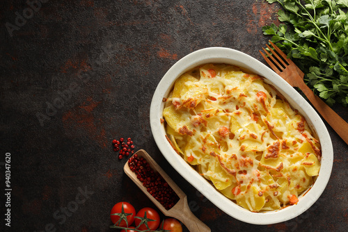 Concept of tasty and delicious homemade food - potato casserole