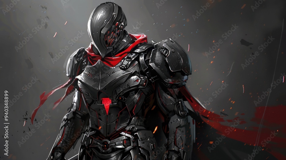 Cyborg assassin with advanced technology armor in cyberpunk style, AI generated image Cyborg assassin with advanced technology armor in cyberpunk style, AI generated image