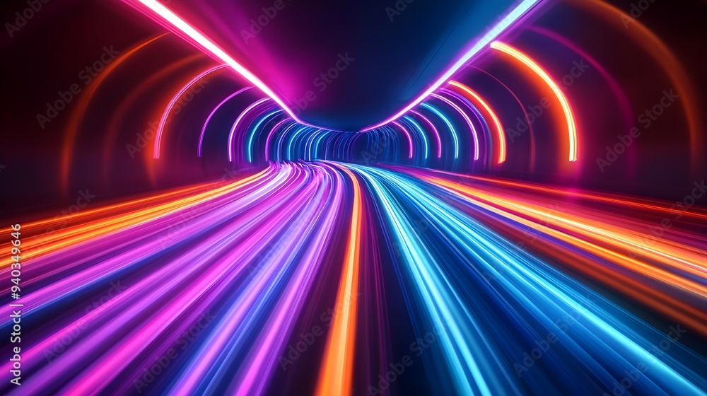 Obraz premium Neon Lights Speed Tunnel Abstract Background