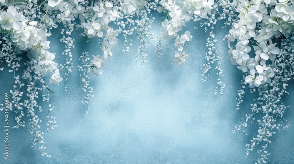 background blue with white flower, creating a calming and soothing atmosphere background blue with white flower, creating a calming and soothing atmosphere