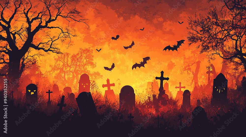 Halloween ghosts on cemetery. Halloween ghosts on cemetery.