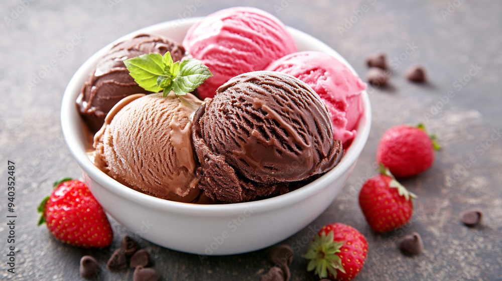 ice creams scoops that various flavor in white bowl ice creams scoops that various flavor in white bowl