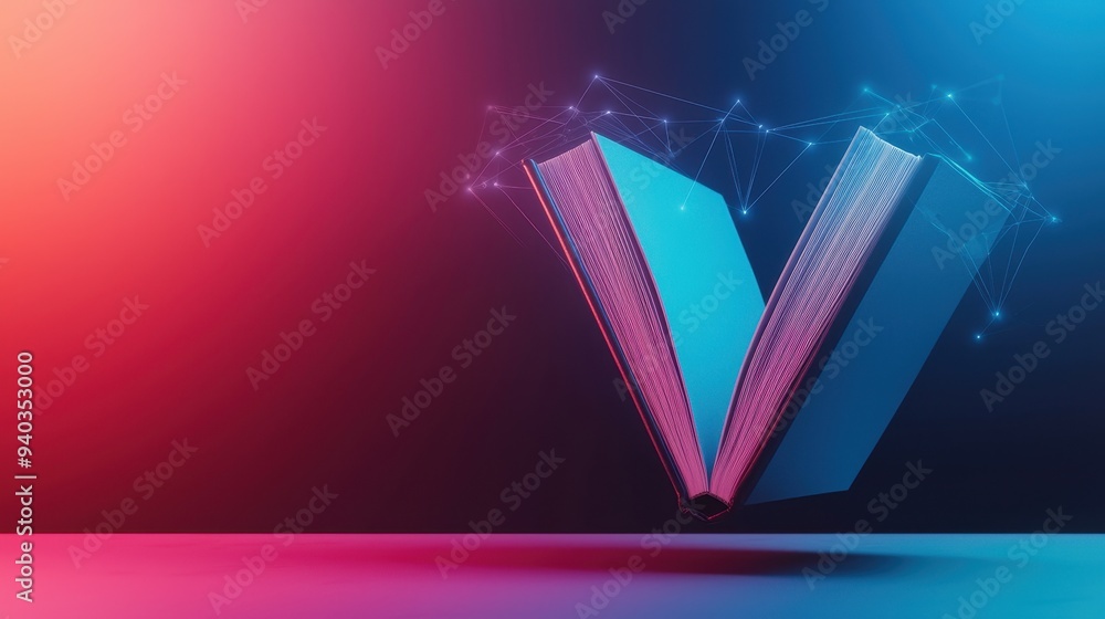 A captivating digital illustration of an open book with a vibrant background, symbolizing knowledge and creativity. A captivating digital illustration of an open book with a vibrant background, symbolizing knowledge and creativity.