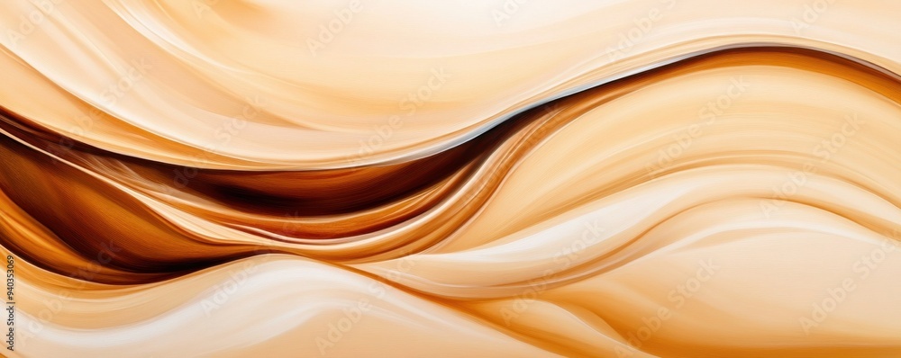 Obraz premium A smooth, flowing abstract background featuring warm beige and brown tones, ideal for creative and elegant designs.