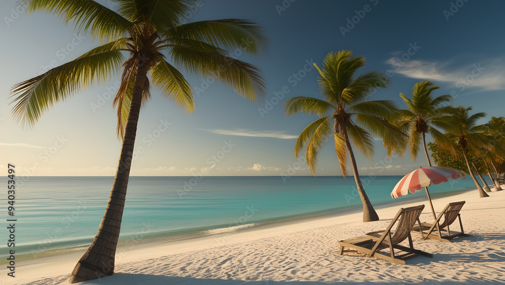 Tropical Beach Bliss: Palm Trees, Gentle Breeze, and Blue Ocean Tropical Beach Bliss: Palm Trees, Gentle Breeze, and Blue Ocean