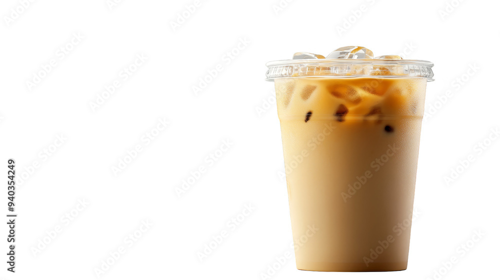 Iced Coffee in a Plastic Cup with Ice Cubes
