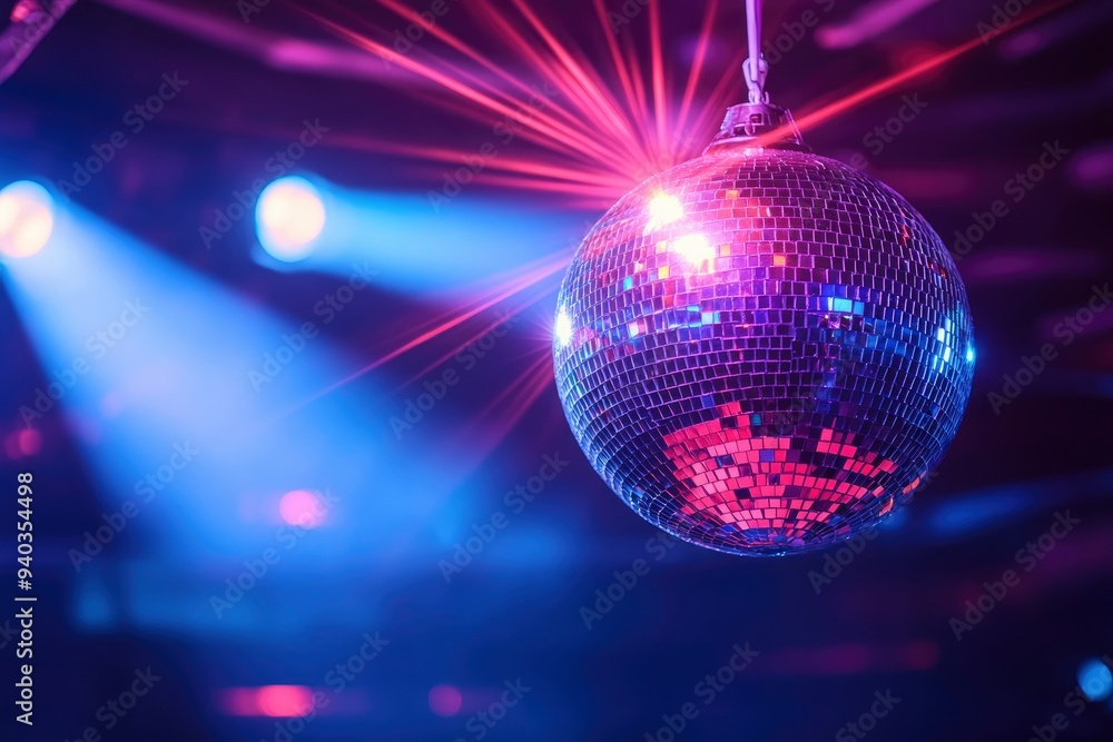 disco ball with mirror surface and bright rays, hanging on ceiling, night party background , ai disco ball with mirror surface and bright rays, hanging on ceiling, night party background , ai