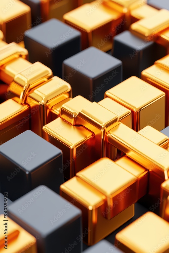 A close-up view of interlocking golden and gray cubes, showcasing a modern and elegant texture that enhances any design. A close-up view of interlocking golden and gray cubes, showcasing a modern and elegant texture that enhances any design.