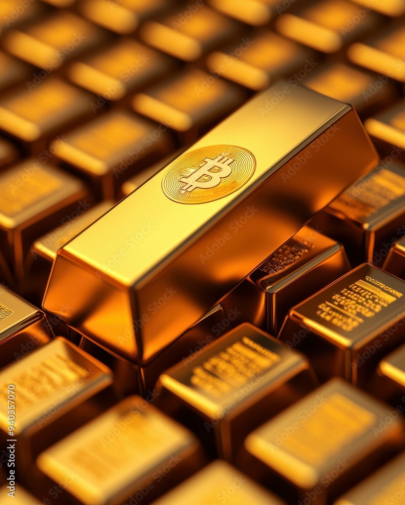 A striking image of a gold bar embellished with a Bitcoin symbol, representing the intersection of cryptocurrency and wealth. A striking image of a gold bar embellished with a Bitcoin symbol, representing the intersection of cryptocurrency and wealth.