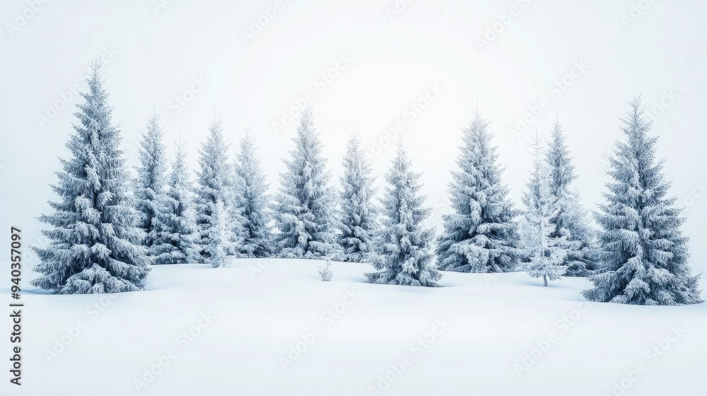 Snow-covered pine forest under a pale winter sky, tranquil and serene winter landscape scene Snow-covered pine forest under a pale winter sky, tranquil and serene winter landscape scene