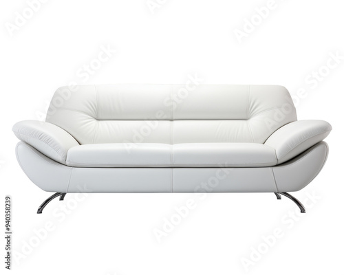 A modern white sofa with a sleek design, suitable for contemporary living spaces.