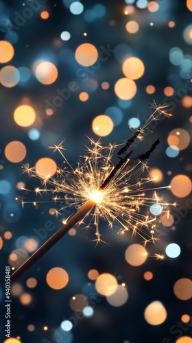 Sylvester New Year, New Year's Eve 2025 party event celebration holiday greeting card - Closeup of sparkling sparklers and bokeh lights in the background，Greeting Cards, and Marketing Campaigns. Joyfu