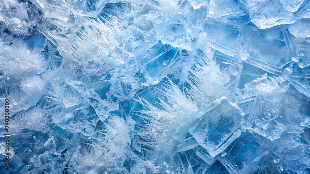 Crystalline ice with shattered appearance and shimmering light effects Crystalline ice with shattered appearance and shimmering light effects