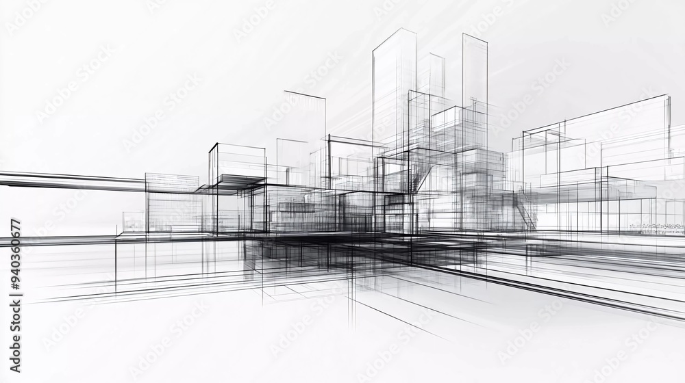 3D illustration abstract modern urban building out-line black and white drawing of imagination architecture building construction perspective design which is very beautiful 3D illustration abstract modern urban building out-line black and white drawing of imagination architecture building construction perspective design which is very beautiful