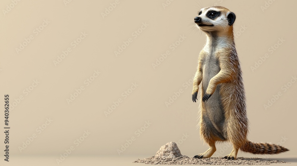 custom made wallpaper toronto digitalMeerkat with a long tail stands on a sandy surface. The animal is brown and has a long snout