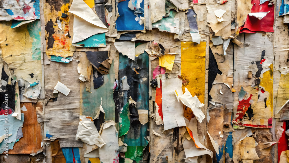 textured wall adorned abstract with faded, background peeling posters, evoking a sense of nostalgia and the ephemeral nature of street art. textured wall adorned abstract with faded, background peeling posters, evoking a sense of nostalgia and the ephemeral nature of street art.