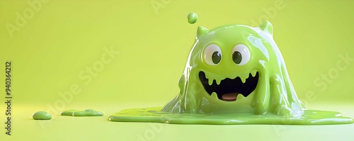 Green, gooey monster with a wide, toothy grin.