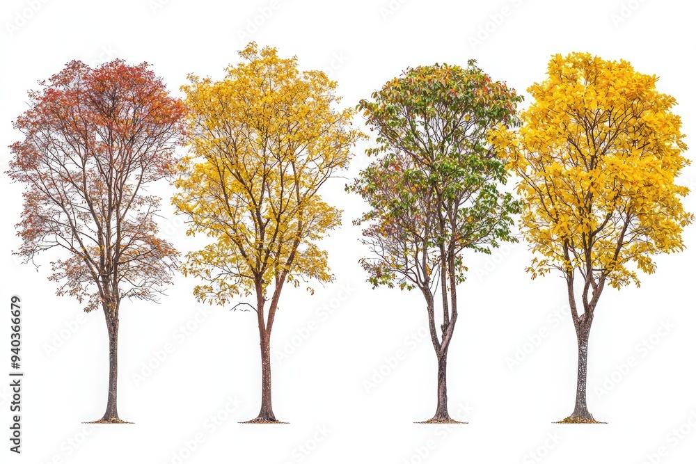 Four seasonal trees showcasing vibrant foliage changes Four seasonal trees showcasing vibrant foliage changes