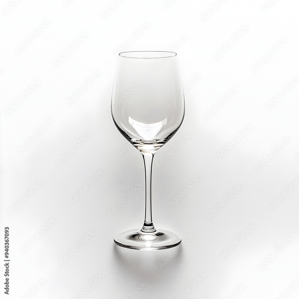 Elegant crystal wine goblet centered and isolated on a clean white surface Minimalist still life photography of a premium glass with reflections and highlights Elegant crystal wine goblet centered and isolated on a clean white surface Minimalist still life photography of a premium glass with reflections and highlights
