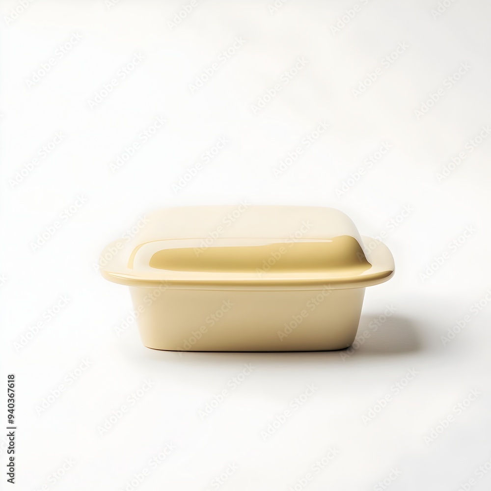 Pristine Ceramic Butter Dish Centered on Clean White Background Minimalist Modern Kitchen or Food Photography Concept Pristine Ceramic Butter Dish Centered on Clean White Background Minimalist Modern Kitchen or Food Photography Concept