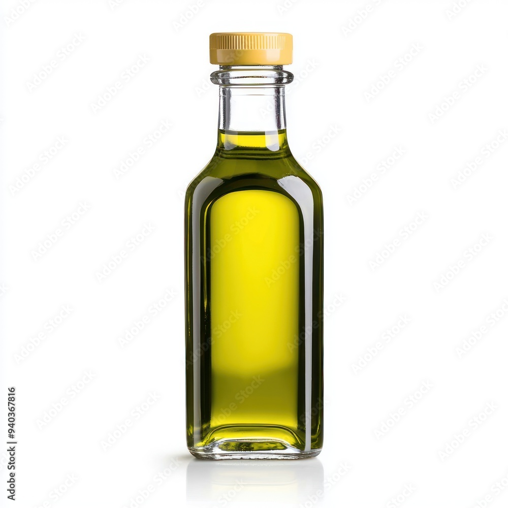Pure and Transparent: Glass Bottle of Olive Oil on White Background, Generative Ai Pure and Transparent: Glass Bottle of Olive Oil on White Background, Generative Ai