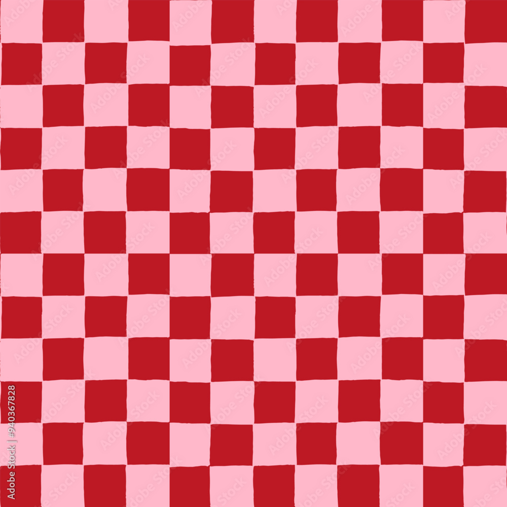Seamless repeat pattern with ditsy hand drawn checkerboard in cotton candy pink and red. Soft pink and red checker for Valentines day, girls, cosmetics, teen projects and more