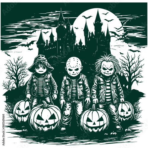 Funny Halloween Graphic, Cute Halloween Horror Haunted Ghost Vector Illustration