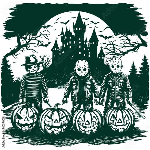 Funny Halloween Graphic, Cute Halloween Horror Haunted Ghost Vector Illustration
