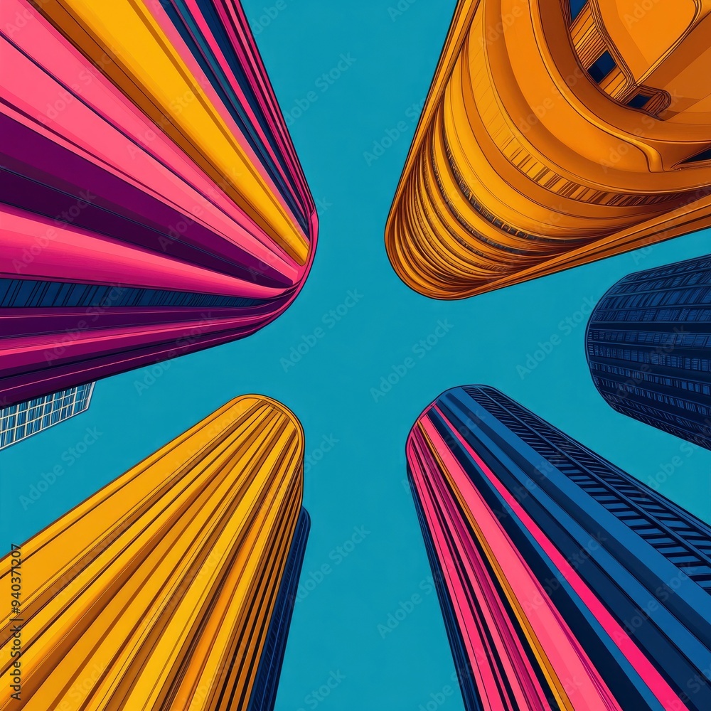 Fototapeta premium Colorful Skyscrapers Reaching for the Sky