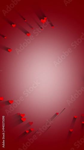 3d hearts with shadows vertical copy space animation.