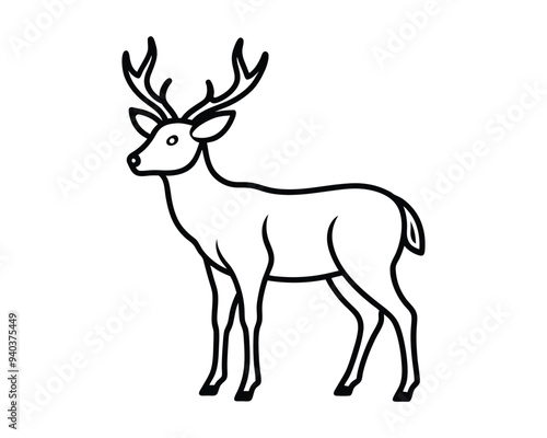 Deer vector Illustration. of a majestic deer head with horns stag hart black silhouette isolated on white background.