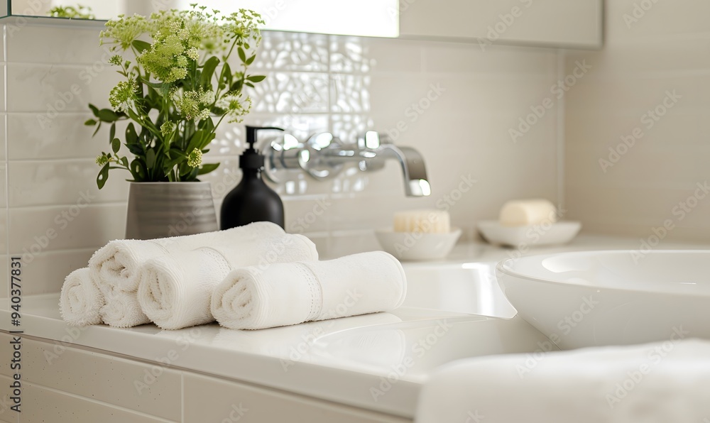 Clean bathroom interior with decorative objects. Clean bathroom interior with decorative objects.