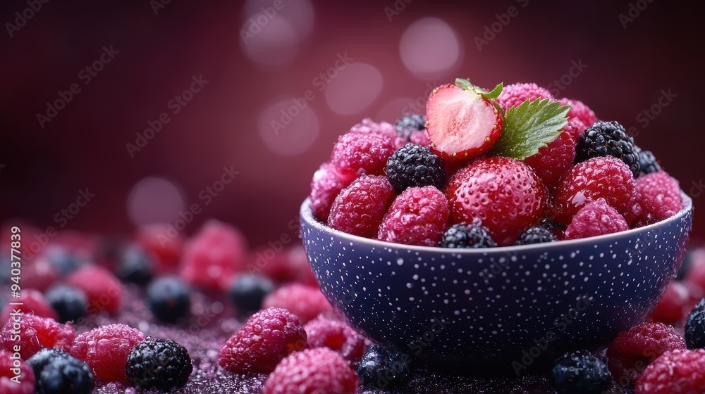 A blue ceramic bowl holds a vibrant assortment of fresh raspberries, blueberries, and blackberries, showcasing the freshness and vivid color of the berries. A blue ceramic bowl holds a vibrant assortment of fresh raspberries, blueberries, and blackberries, showcasing the freshness and vivid color of the berries.