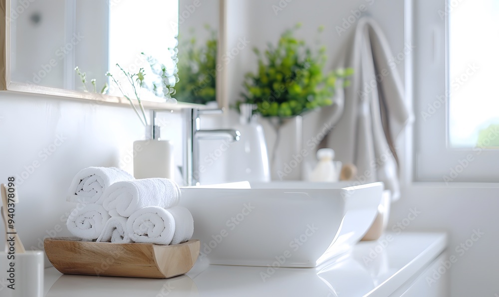Clean bathroom interior with decorative objects. Clean bathroom interior with decorative objects.