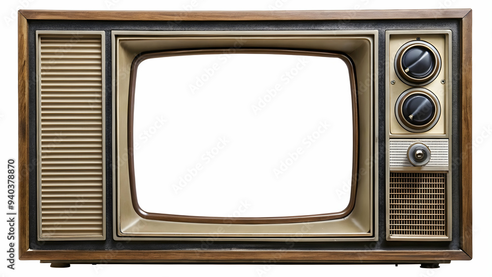 Classic wooden TV with a cut white monitor screen, reminiscent of a simpler time and ideal for nostalgic design transparent background Classic wooden TV with a cut white monitor screen, reminiscent of a simpler time and ideal for nostalgic design transparent background