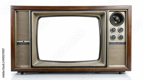 Vintage old television with cut white screen, evoking nostalgia and offering a blank canvas for design transparent background 