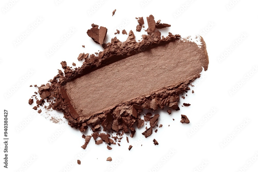 Eyeshadow sample isolated on white background. Crushed brown metallic eyeshadow. Closeup of a makeup product Eyeshadow sample isolated on white background. Crushed brown metallic eyeshadow. Closeup of a makeup product