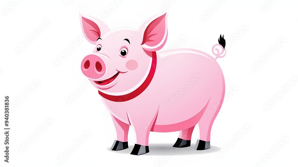 Fototapeta premium Farm cartoon pink pig isolated on white