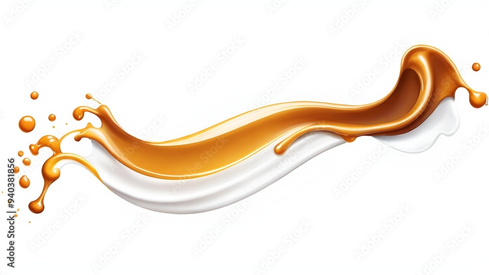 Caramel sauce, syrup swirl wave splash with drops Caramel sauce, syrup swirl wave splash with drops