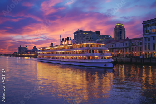 Pearl-White Riverboat on Glamorous Casino River Cruise: Luxury Amidst the Waves