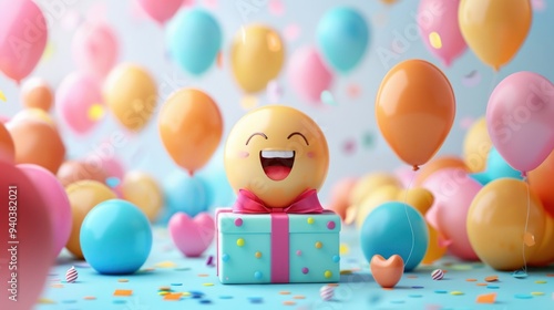 Joyful Birthday Greeting Card with Colorful 3D Character Design | Vector Birthday Background