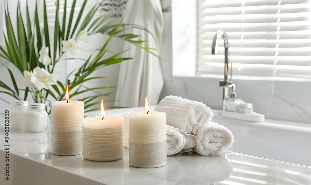 Clean bathroom interior with decorative objects. Clean bathroom interior with decorative objects.