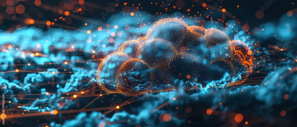 Futuristic Hologram of Advanced Cloud Computing Network with Digital Connections Futuristic Hologram of Advanced Cloud Computing Network with Digital Connections