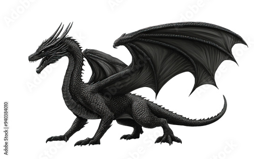 Black dragon isolated on white or transparent background