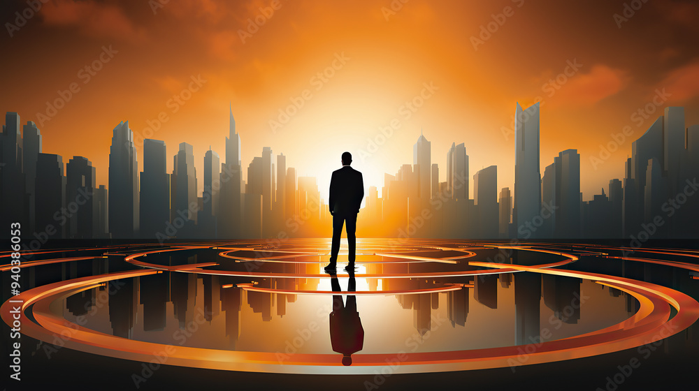 generated illustration of leader stands out among a group of silhouetted businessmen generated illustration of leader stands out among a group of silhouetted businessmen
