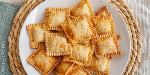 A plate full of golden, fried pastries, piled high, ready to eat.