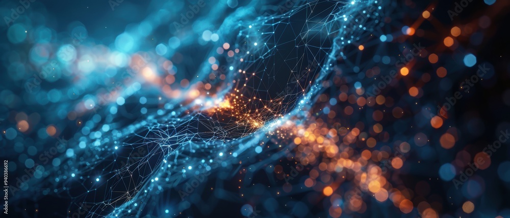 Futuristic Cloud Network Visualization in Hologram Style with Interconnected Nodes Futuristic Cloud Network Visualization in Hologram Style with Interconnected Nodes