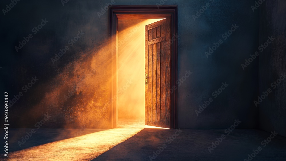Mysterious Open Door with Light: Symbol of Opportunity and Hope Mysterious Open Door with Light: Symbol of Opportunity and Hope